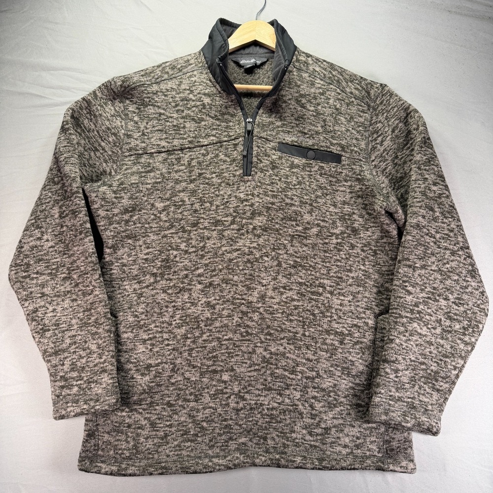 Eddie Bauer Quarter Zip Pullover Mens Small Heather Gray Fleece 1/4 Sweater